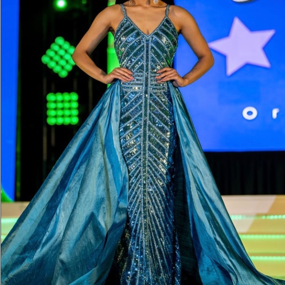 BLUE SHERRI HILL DRESS W/ CUSTOM OVERSKIRT